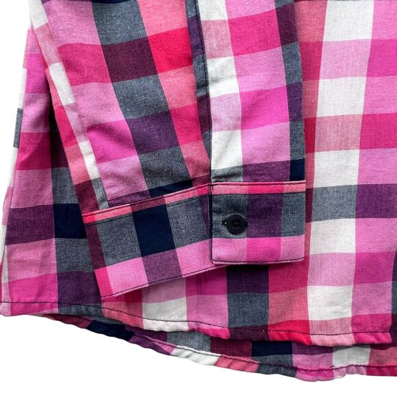 Zumba Wear Lovely Studded Logo Button Down Shirt Mens XL Checks Long Sleeve Pink - Picture 8 of 11